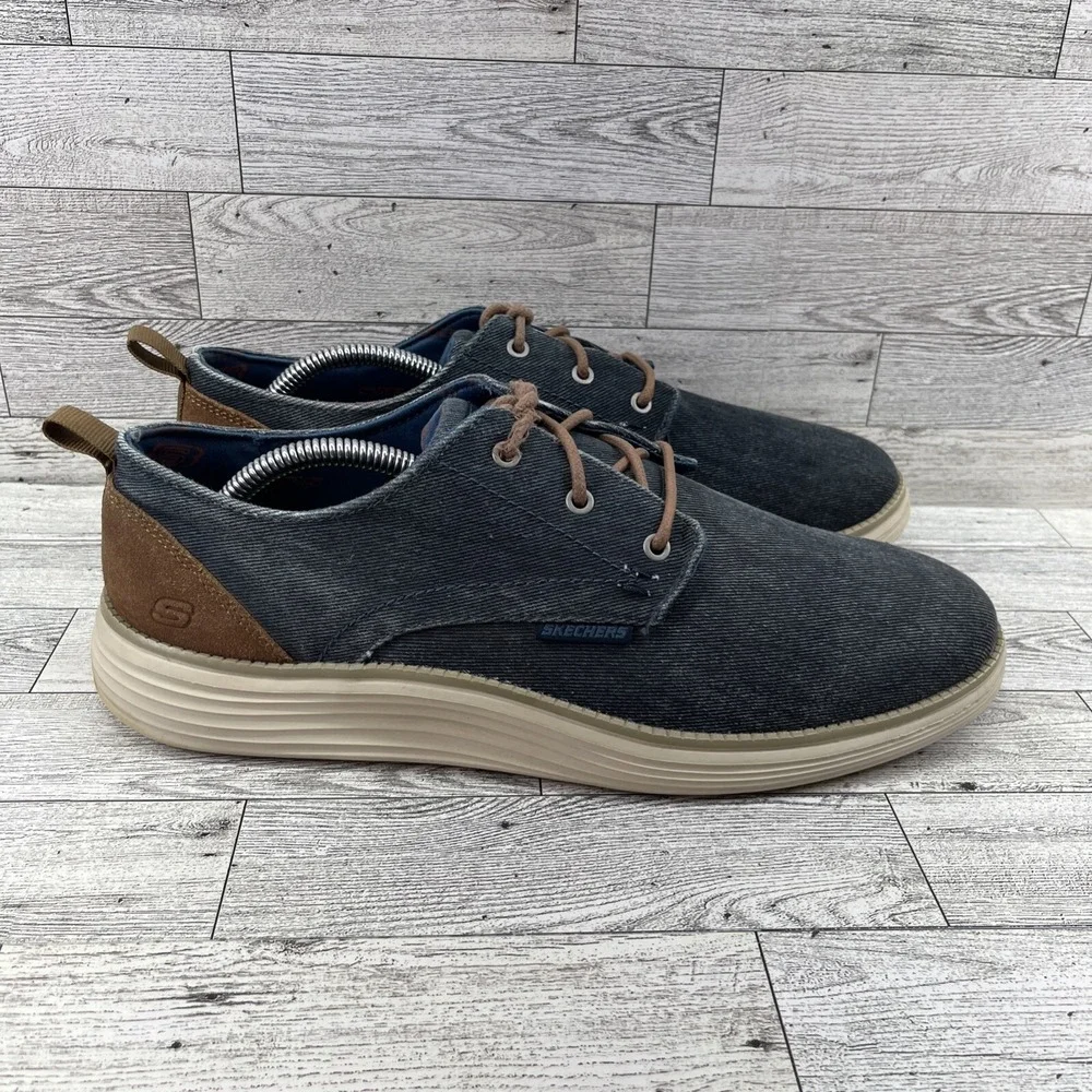 Skechers Status 2.0 Pexton Blue‎ Brown Comfort Oxford Shoes 65910 Men Size 11